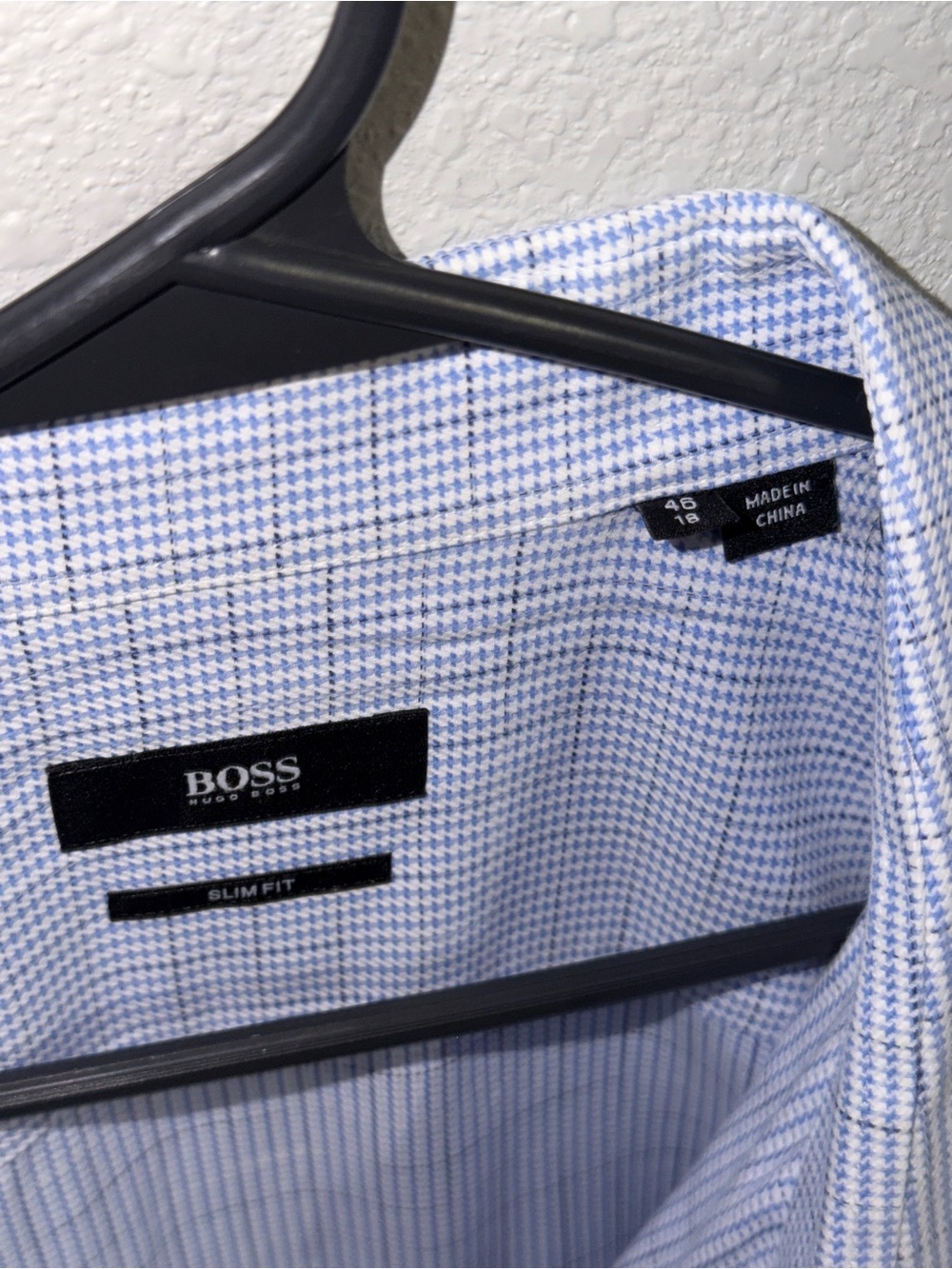BOSS Men's Light Blue Micro-Check Dress Shirt